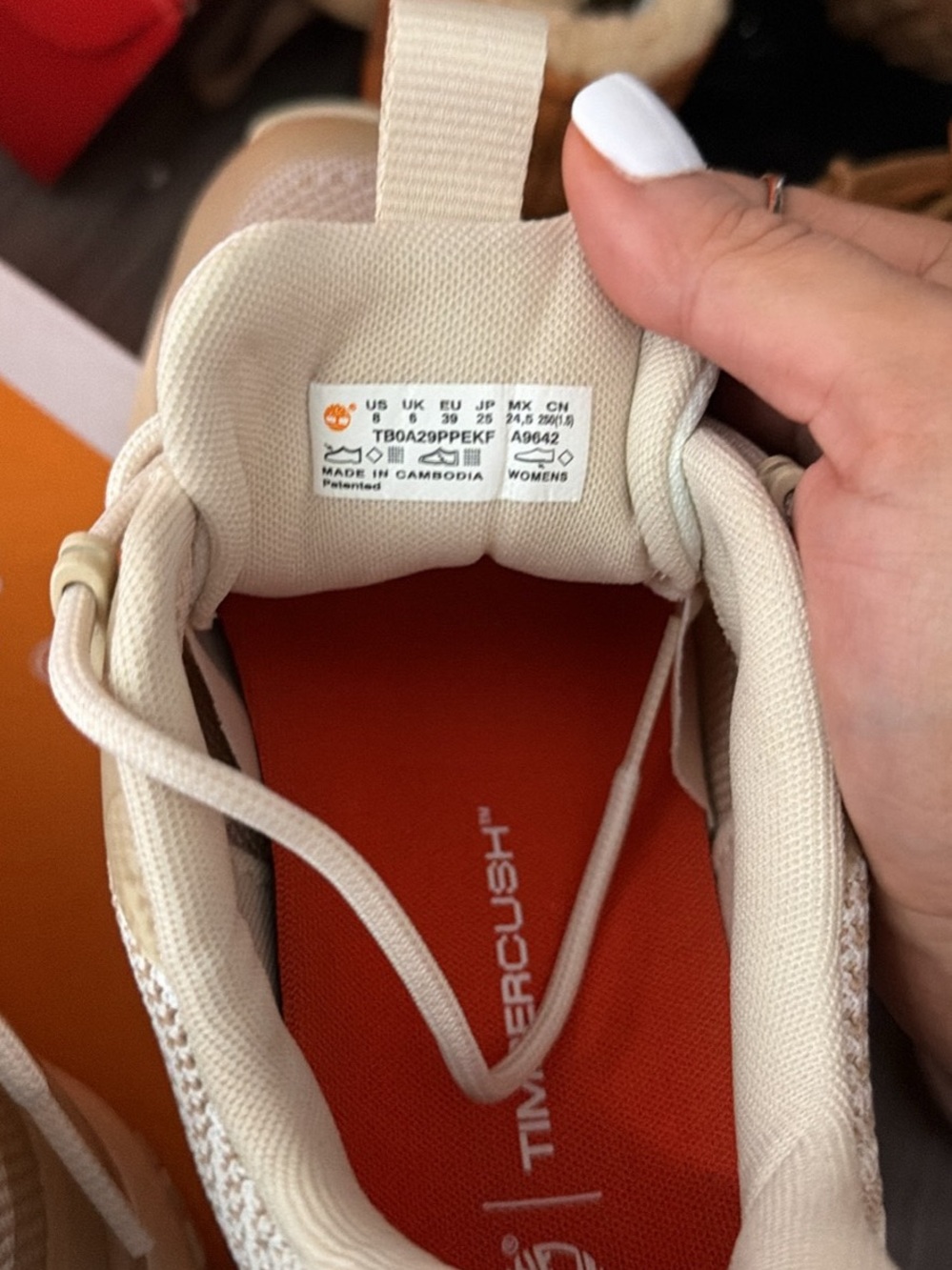 Timberland Women’s Cream Athletic Slip-On Sneakers with Orange Insole